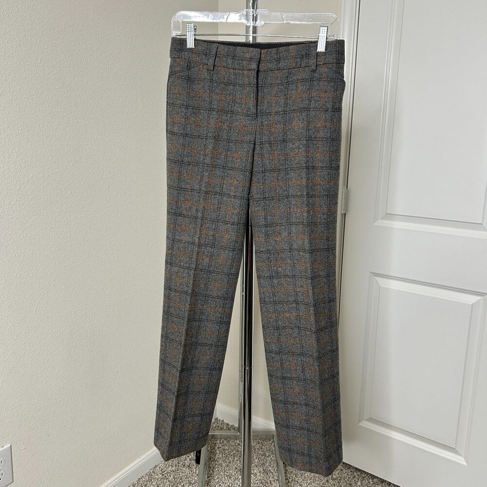 J.Crew Pants Womens 0 Grey Plaid Italian Wool Cropped Ankle Dark Academia Knit